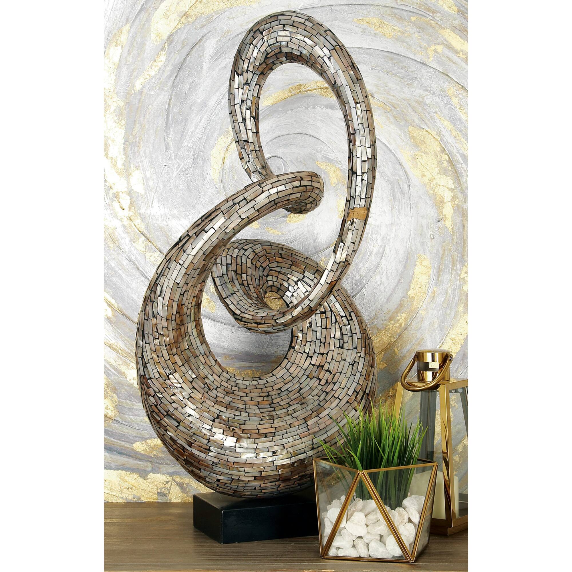30" Gray Capiz Shell Abstract Sculpture
